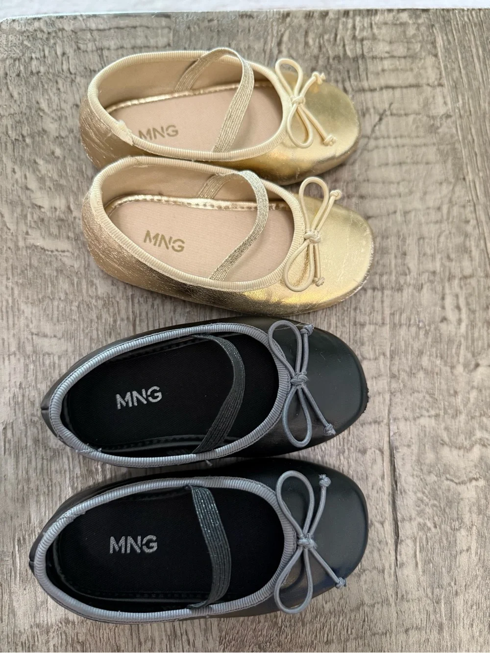 Mango Girls Gold and Black Bow Ballet Flats